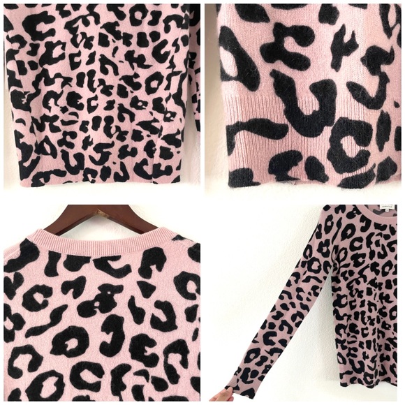 NWT White + Warren Cashmere Sweater Leopard - Picture 12 of 16
